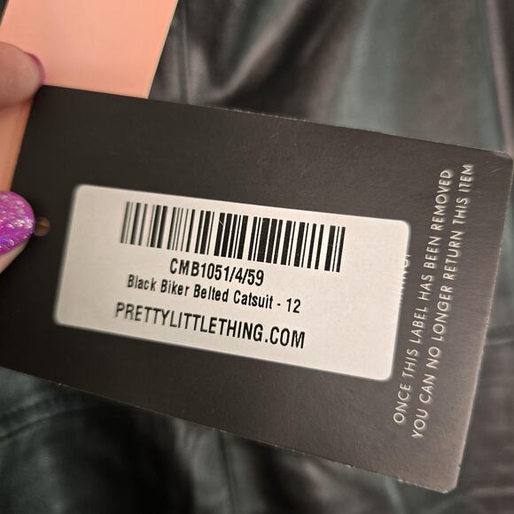 PrettyLittleThing Jumpsuit Womens 12 Black Leatherette Biker Moto Steam Punk NEW - Picture 4 of 16